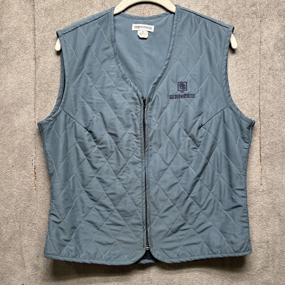 Romfh Vest Womens Medium Blue Quilted‎ Zip Equestrian Riding